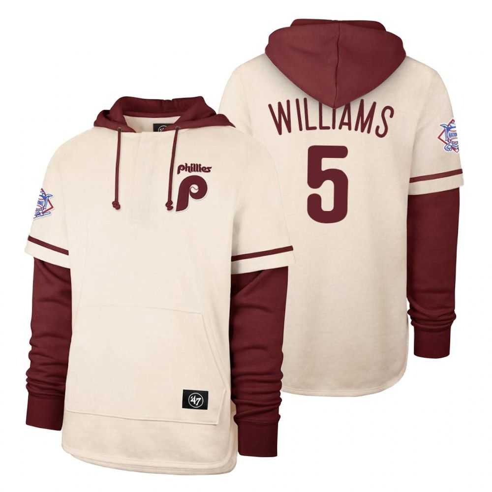 Men Philadelphia Phillies 5 Williams Cream 2021 Pullover Hoodie MLB Jersey